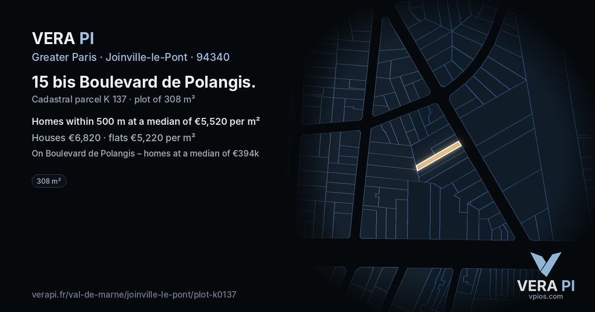 15 bis Boulevard de Polangis, Joinville-le-Pont at night – the plot lit, the parcels around coloured by the prices near them