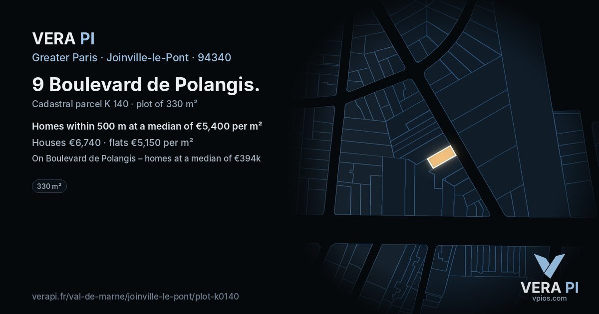 9 Boulevard de Polangis, Joinville-le-Pont at night – the plot lit, the parcels around coloured by the prices near them
