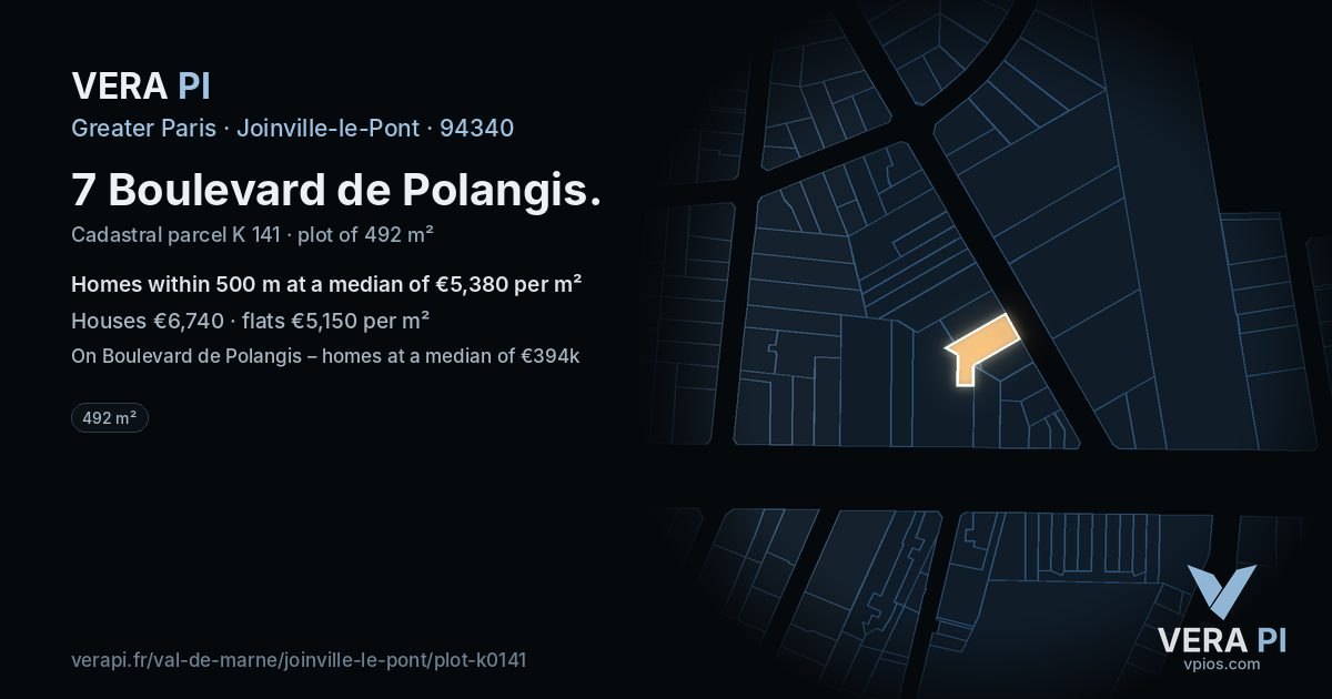 7 Boulevard de Polangis, Joinville-le-Pont at night – the plot lit, the parcels around coloured by the prices near them