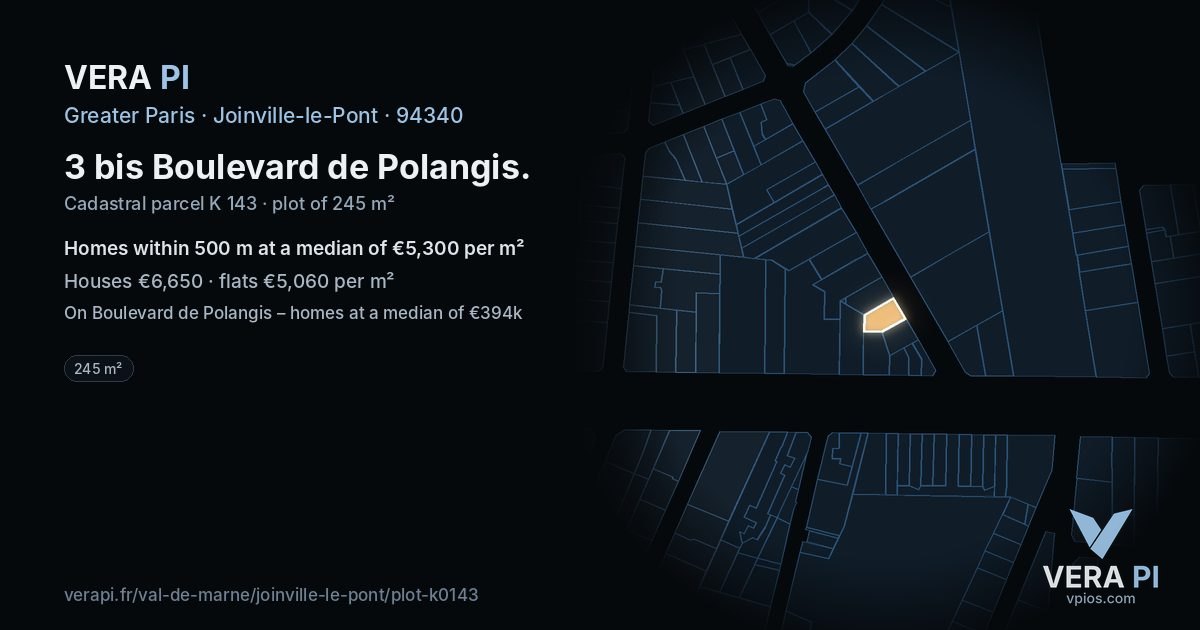 3 bis Boulevard de Polangis, Joinville-le-Pont at night – the plot lit, the parcels around coloured by the prices near them