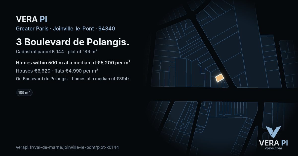 3 Boulevard de Polangis, Joinville-le-Pont at night – the plot lit, the parcels around coloured by the prices near them