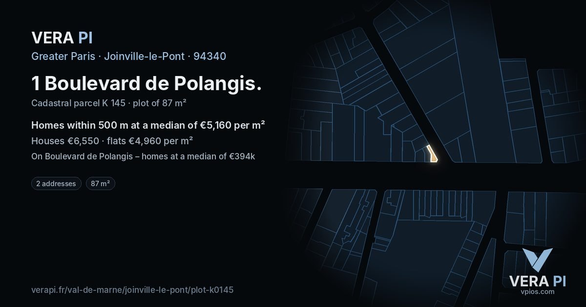 1 Boulevard de Polangis, Joinville-le-Pont at night – the plot lit, the parcels around coloured by the prices near them