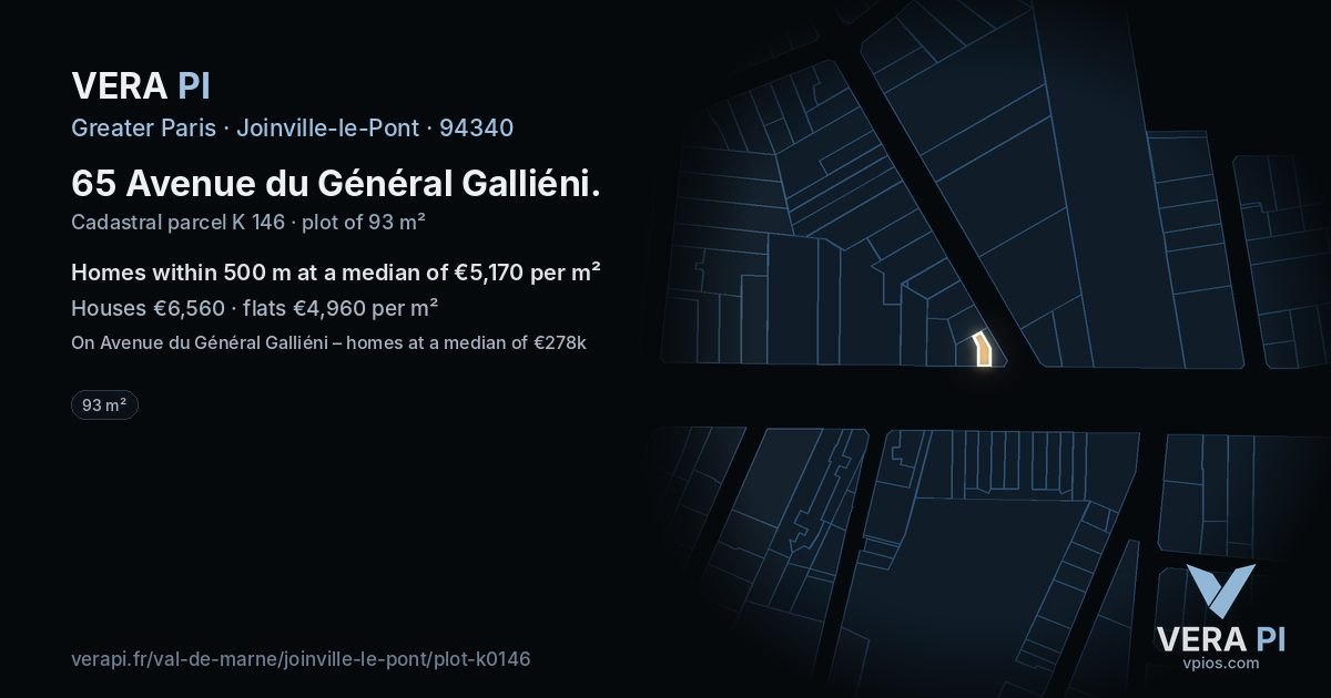 65 Avenue du Général Galliéni, Joinville-le-Pont at night – the plot lit, the parcels around coloured by the prices near them
