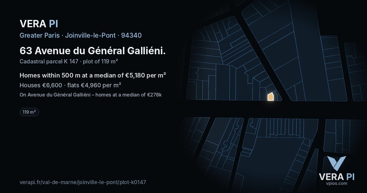 63 Avenue du Général Galliéni, Joinville-le-Pont at night – the plot lit, the parcels around coloured by the prices near them