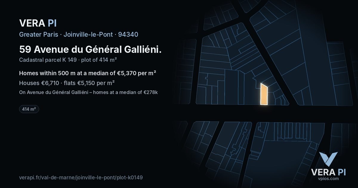 59 Avenue du Général Galliéni, Joinville-le-Pont at night – the plot lit, the parcels around coloured by the prices near them