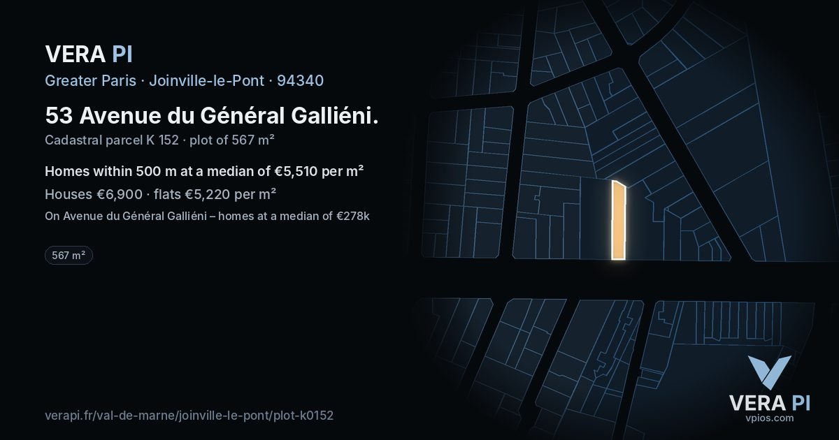 53 Avenue du Général Galliéni, Joinville-le-Pont at night – the plot lit, the parcels around coloured by the prices near them