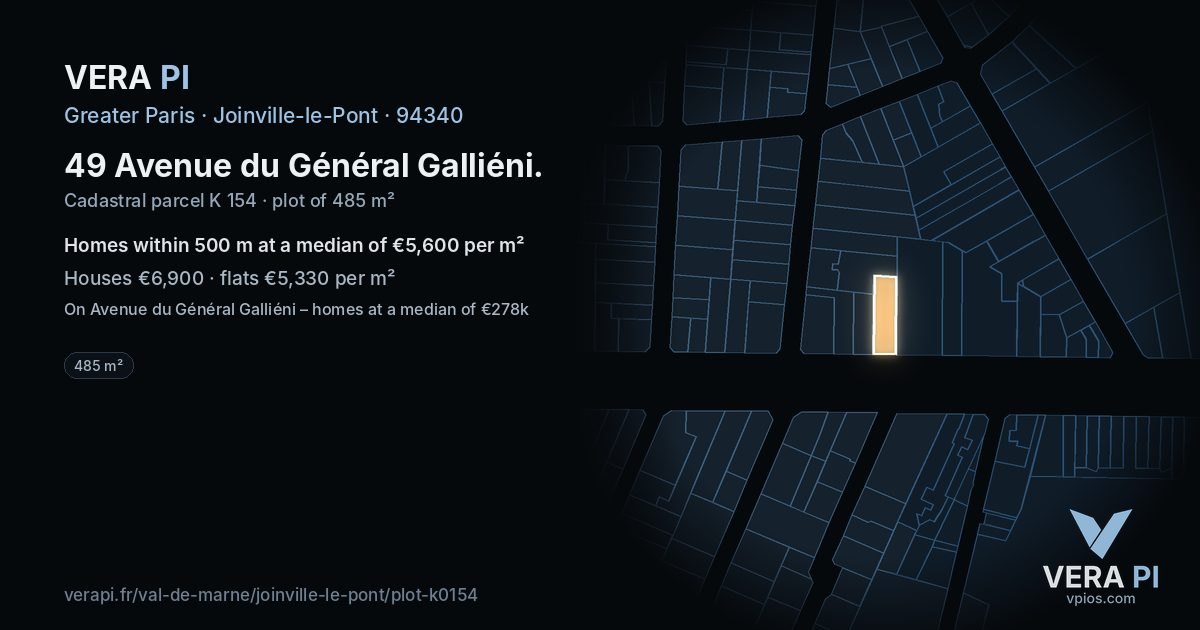 49 Avenue du Général Galliéni, Joinville-le-Pont at night – the plot lit, the parcels around coloured by the prices near them