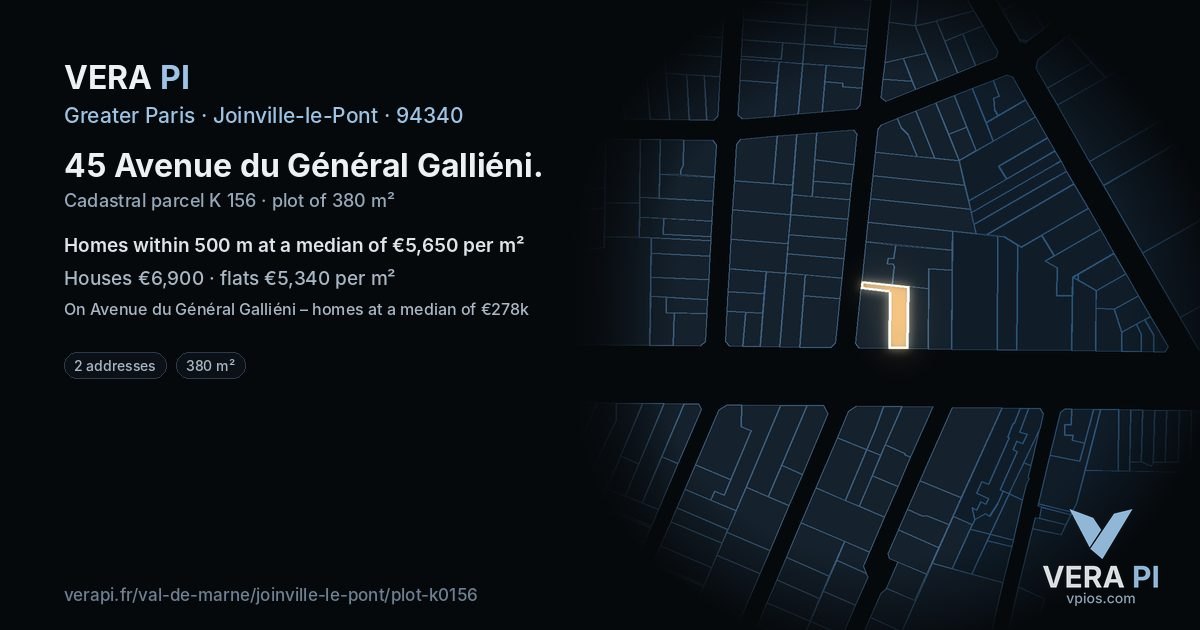 45 Avenue du Général Galliéni, Joinville-le-Pont at night – the plot lit, the parcels around coloured by the prices near them