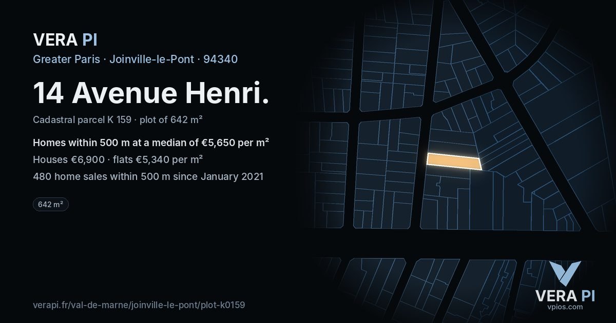 14 Avenue Henri, Joinville-le-Pont at night – the plot lit, the parcels around coloured by the prices near them
