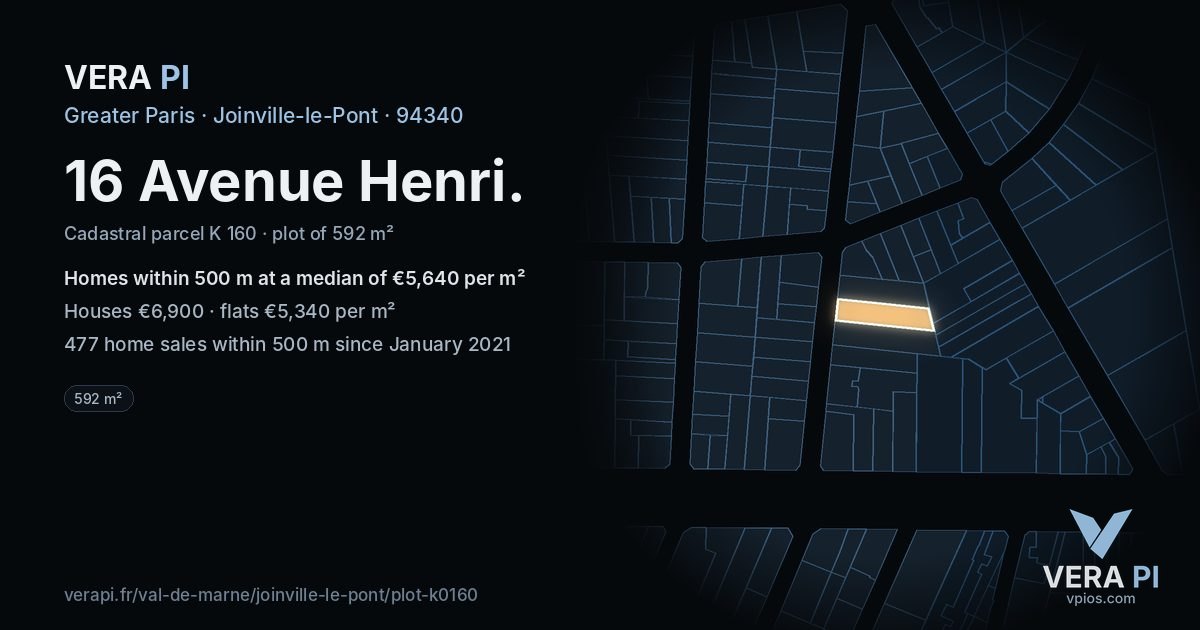 16 Avenue Henri, Joinville-le-Pont at night – the plot lit, the parcels around coloured by the prices near them