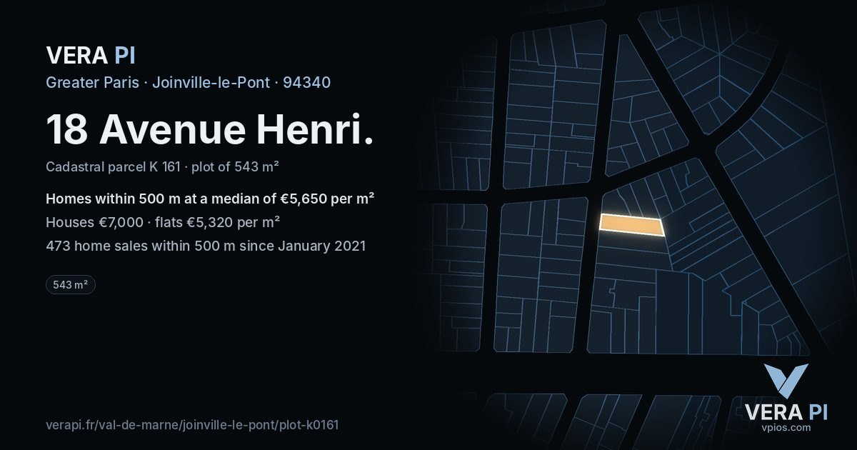18 Avenue Henri, Joinville-le-Pont at night – the plot lit, the parcels around coloured by the prices near them