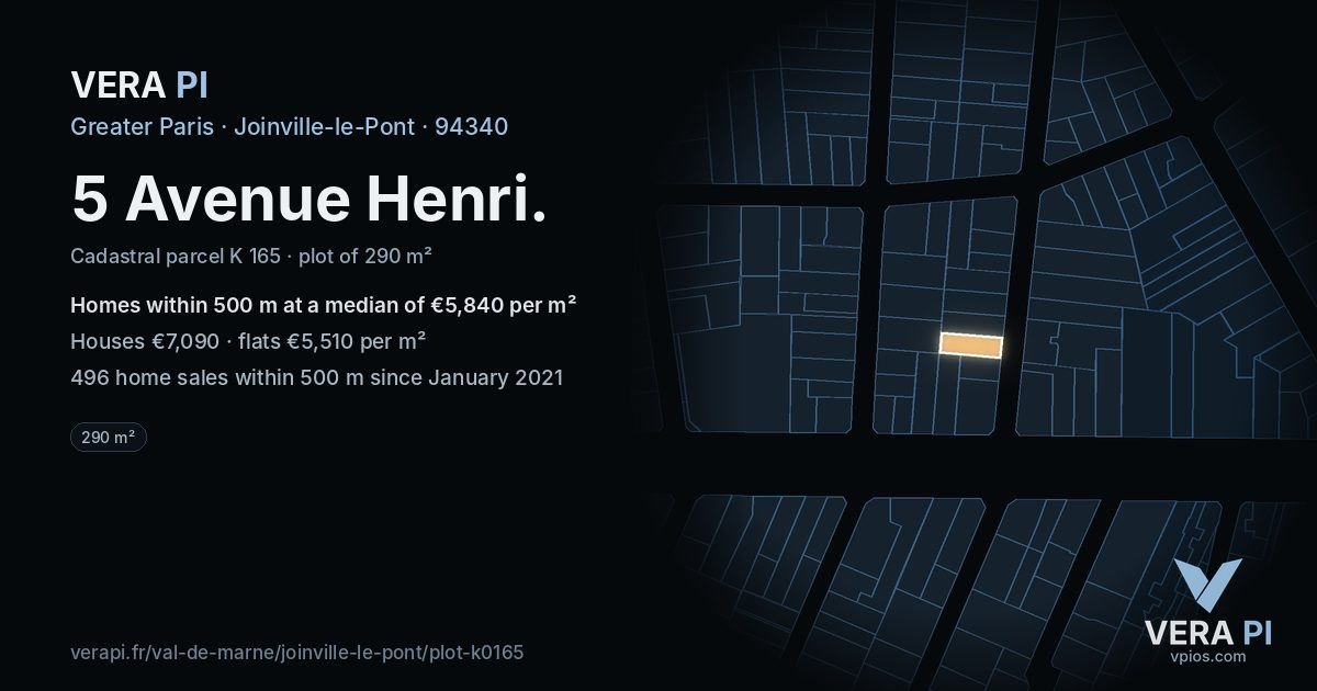 5 Avenue Henri, Joinville-le-Pont at night – the plot lit, the parcels around coloured by the prices near them