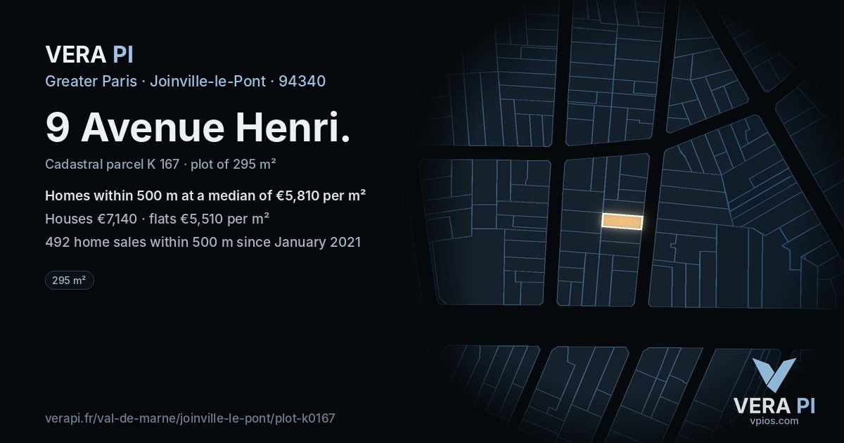 9 Avenue Henri, Joinville-le-Pont at night – the plot lit, the parcels around coloured by the prices near them