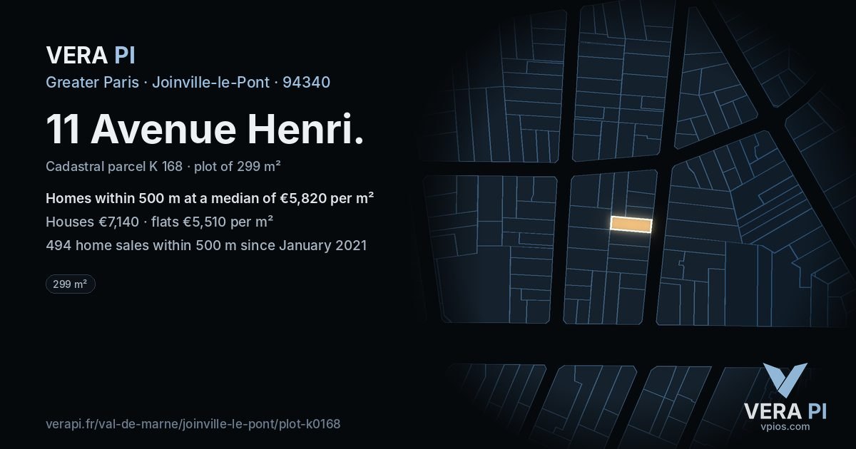 11 Avenue Henri, Joinville-le-Pont at night – the plot lit, the parcels around coloured by the prices near them