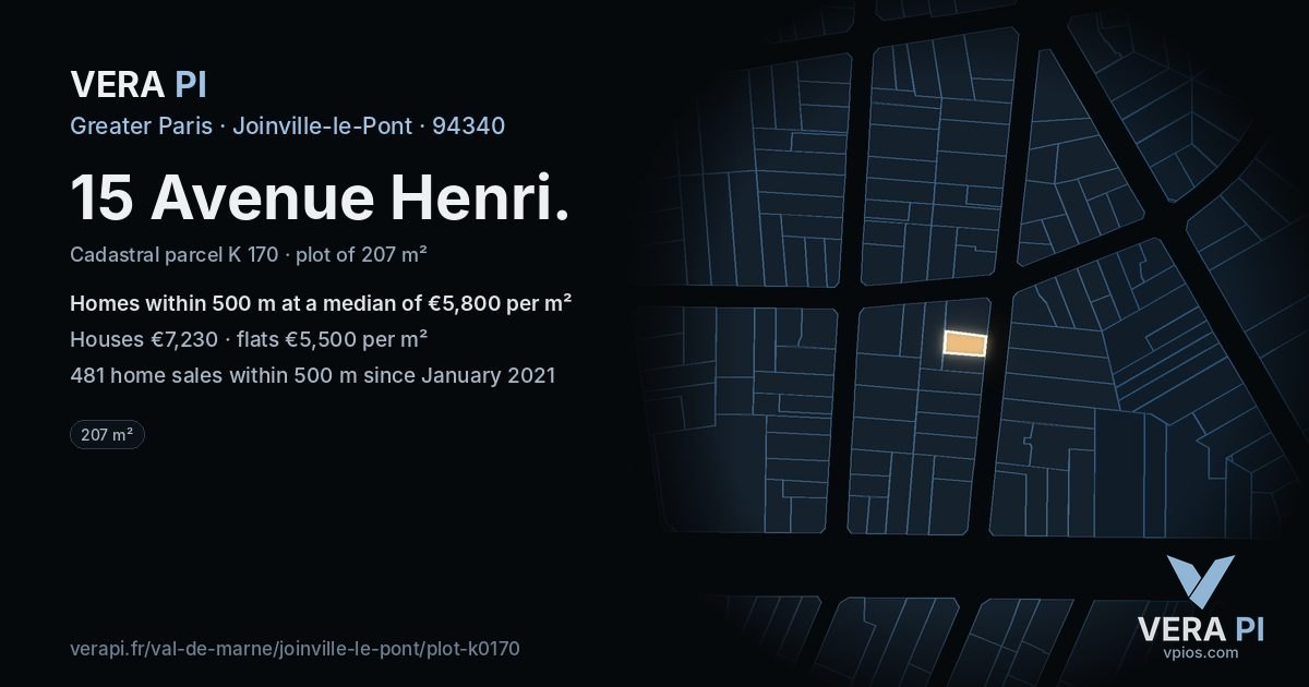 15 Avenue Henri, Joinville-le-Pont at night – the plot lit, the parcels around coloured by the prices near them