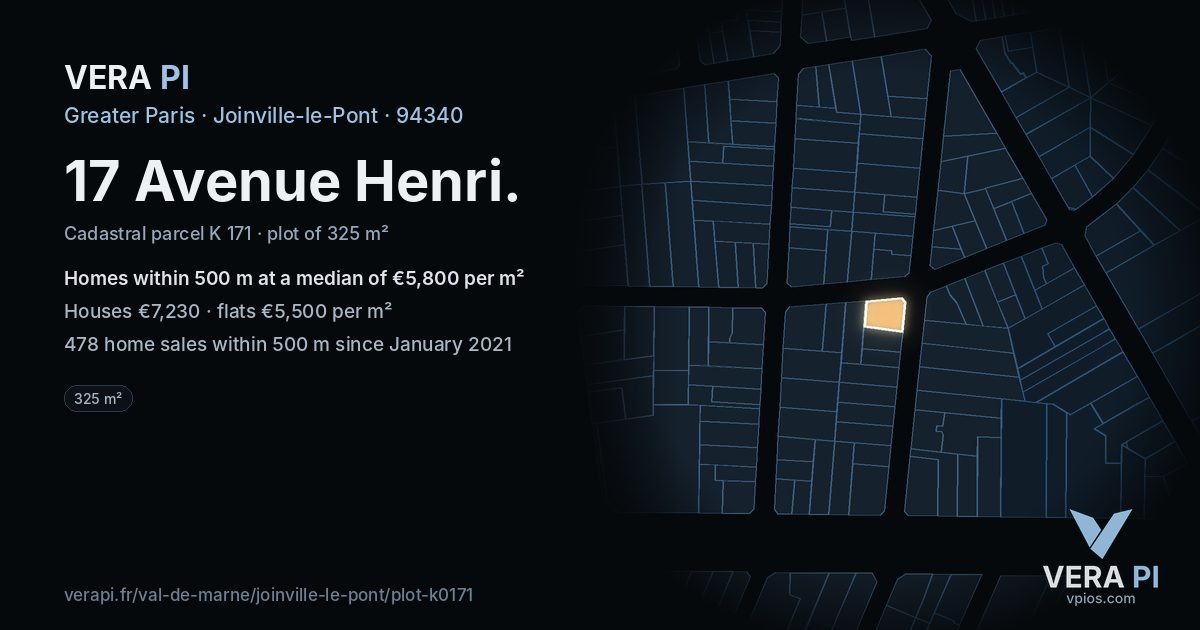 17 Avenue Henri, Joinville-le-Pont at night – the plot lit, the parcels around coloured by the prices near them