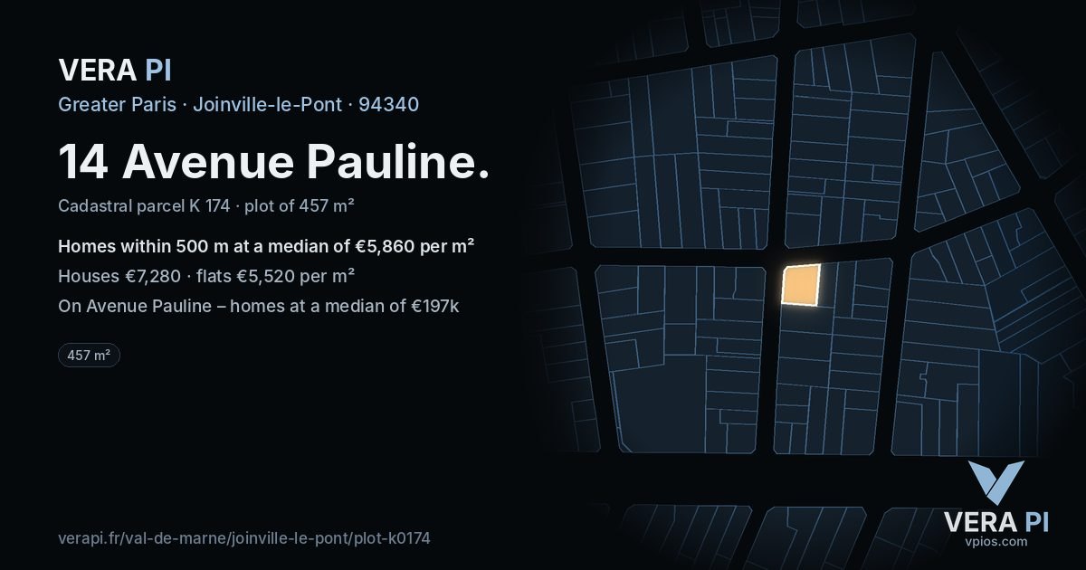 14 Avenue Pauline, Joinville-le-Pont at night – the plot lit, the parcels around coloured by the prices near them