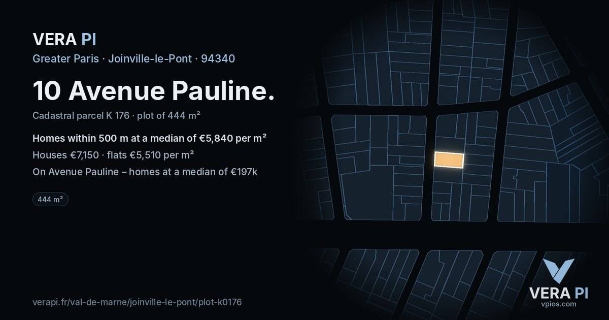 10 Avenue Pauline, Joinville-le-Pont at night – the plot lit, the parcels around coloured by the prices near them