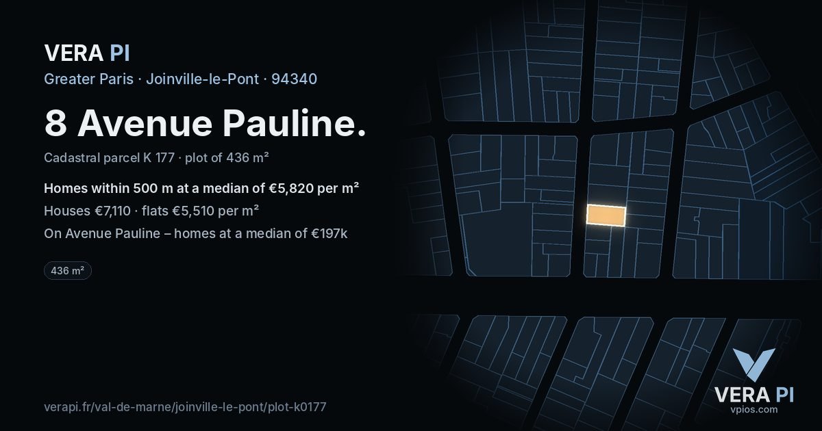 8 Avenue Pauline, Joinville-le-Pont at night – the plot lit, the parcels around coloured by the prices near them