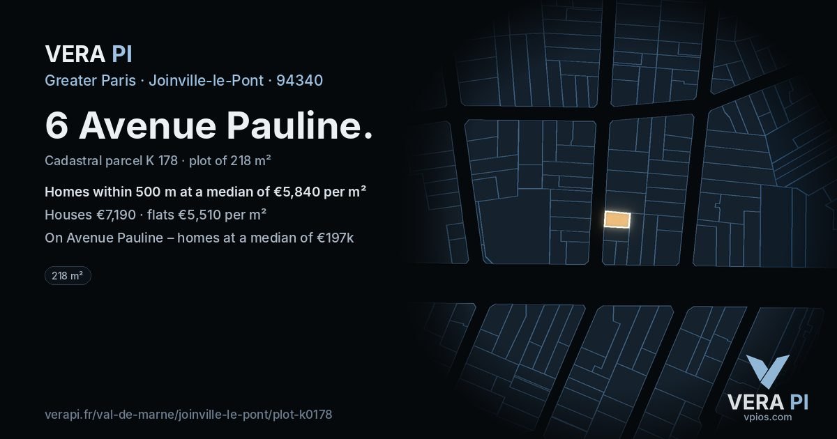 6 Avenue Pauline, Joinville-le-Pont at night – the plot lit, the parcels around coloured by the prices near them