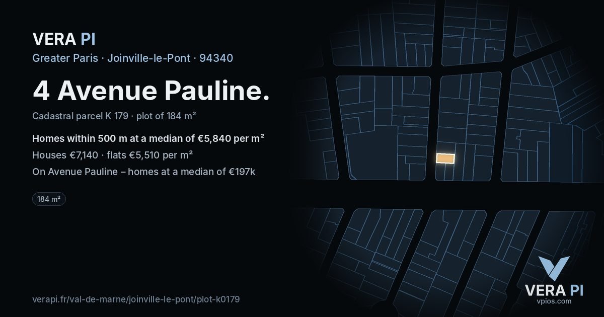 4 Avenue Pauline, Joinville-le-Pont at night – the plot lit, the parcels around coloured by the prices near them