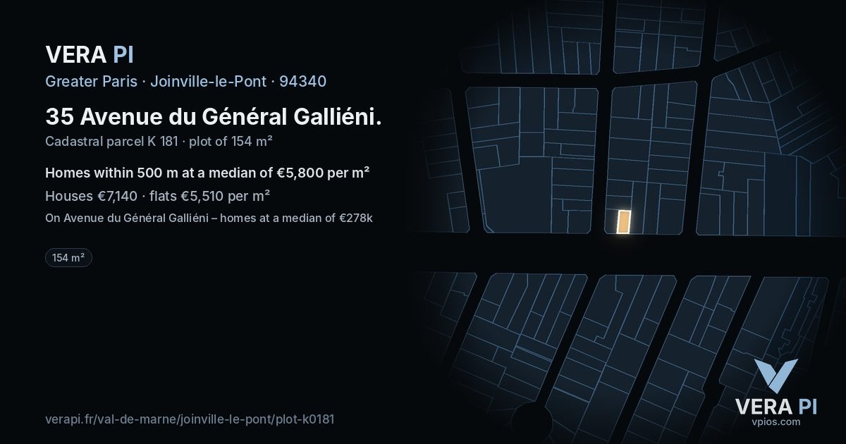 35 Avenue du Général Galliéni, Joinville-le-Pont at night – the plot lit, the parcels around coloured by the prices near them