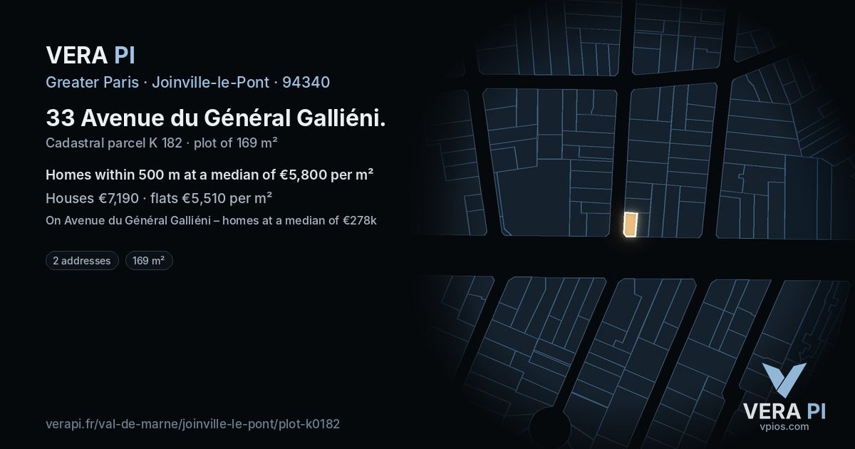 33 Avenue du Général Galliéni, Joinville-le-Pont at night – the plot lit, the parcels around coloured by the prices near them