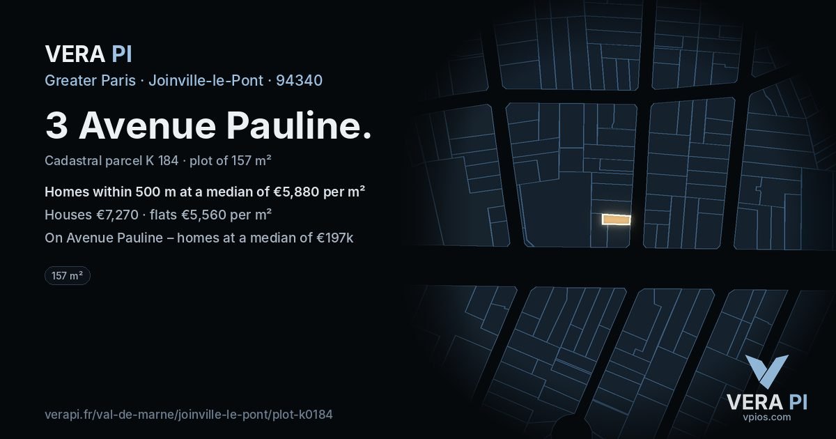 3 Avenue Pauline, Joinville-le-Pont at night – the plot lit, the parcels around coloured by the prices near them