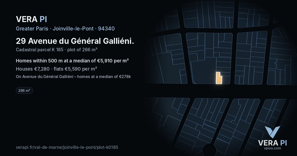 29 Avenue du Général Galliéni, Joinville-le-Pont at night – the plot lit, the parcels around coloured by the prices near them