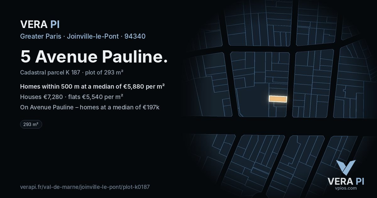 5 Avenue Pauline, Joinville-le-Pont at night – the plot lit, the parcels around coloured by the prices near them