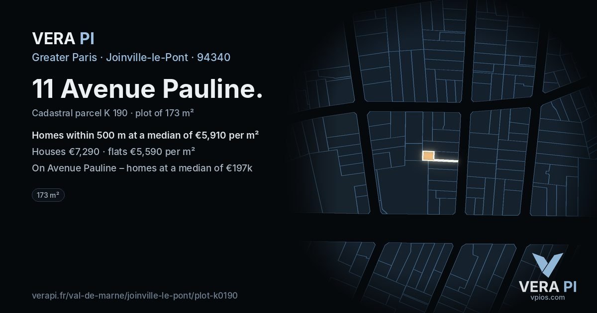 11 Avenue Pauline, Joinville-le-Pont at night – the plot lit, the parcels around coloured by the prices near them