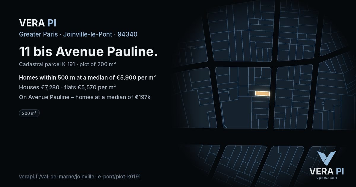 11 bis Avenue Pauline, Joinville-le-Pont at night – the plot lit, the parcels around coloured by the prices near them