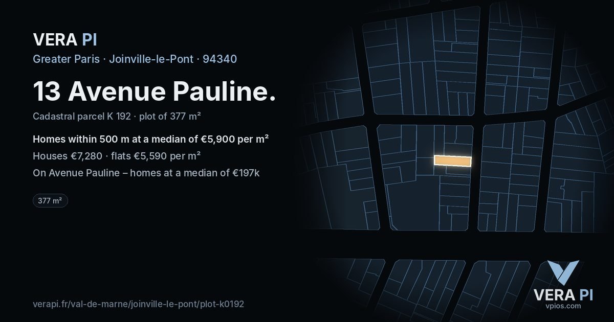 13 Avenue Pauline, Joinville-le-Pont at night – the plot lit, the parcels around coloured by the prices near them