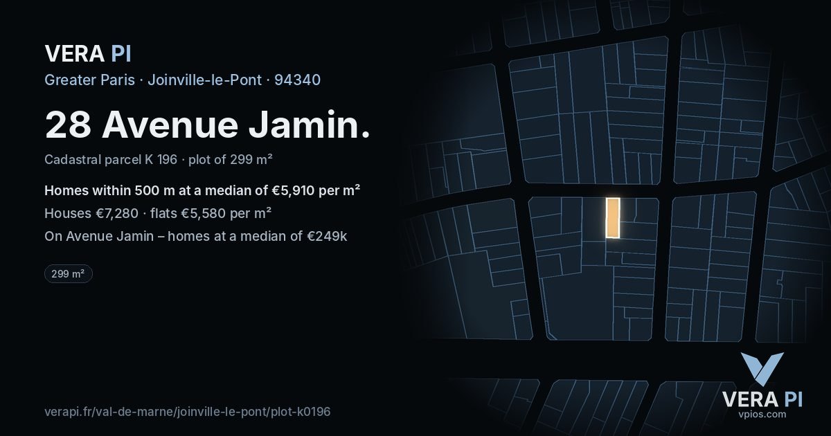28 Avenue Jamin, Joinville-le-Pont at night – the plot lit, the parcels around coloured by the prices near them
