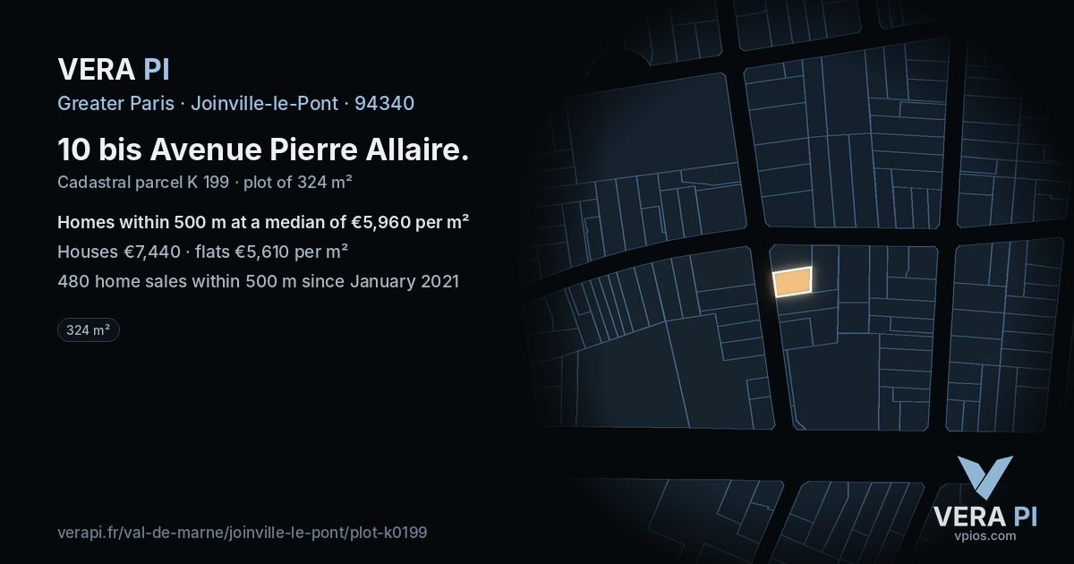10 bis Avenue Pierre Allaire, Joinville-le-Pont at night – the plot lit, the parcels around coloured by the prices near them