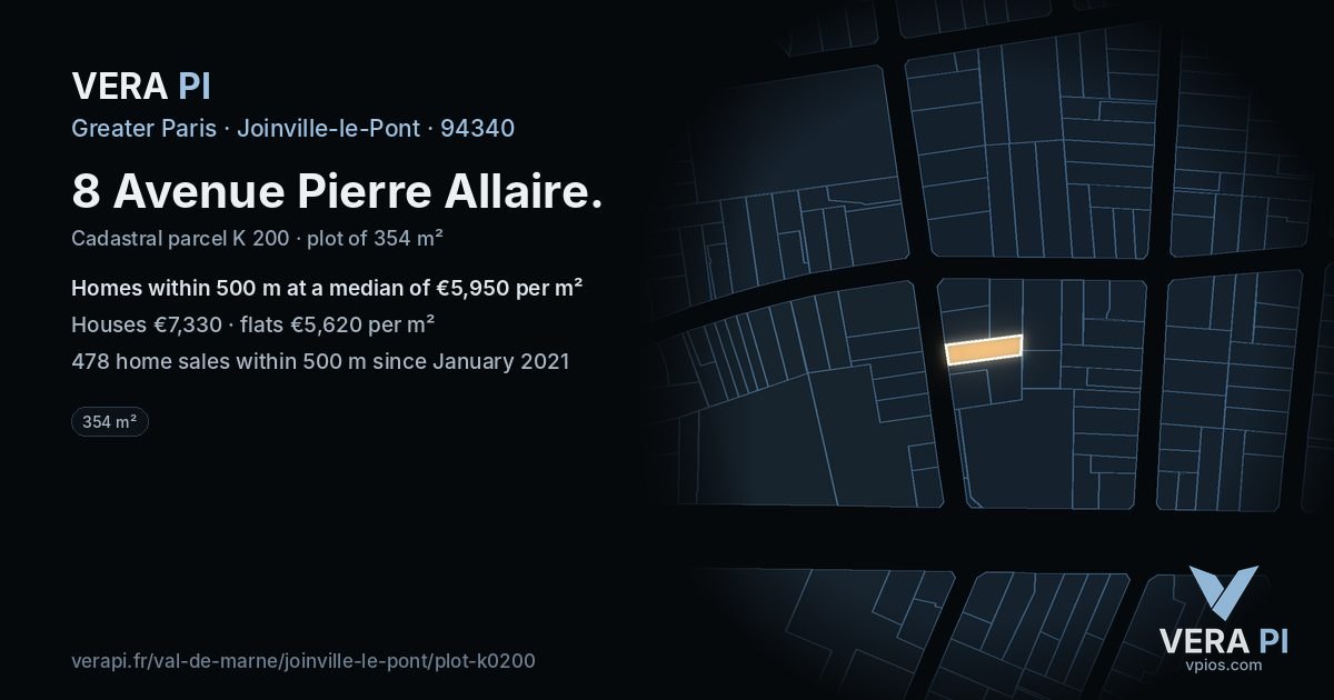 8 Avenue Pierre Allaire, Joinville-le-Pont at night – the plot lit, the parcels around coloured by the prices near them