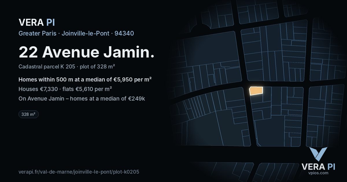 22 Avenue Jamin, Joinville-le-Pont at night – the plot lit, the parcels around coloured by the prices near them