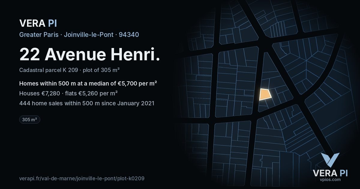 22 Avenue Henri, Joinville-le-Pont at night – the plot lit, the parcels around coloured by the prices near them