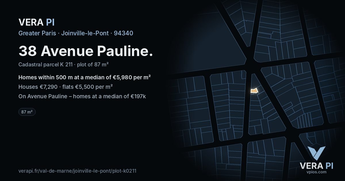 38 Avenue Pauline, Joinville-le-Pont at night – the plot lit, the parcels around coloured by the prices near them