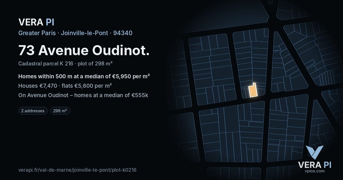 73 Avenue Oudinot, Joinville-le-Pont at night – the plot lit, the parcels around coloured by the prices near them