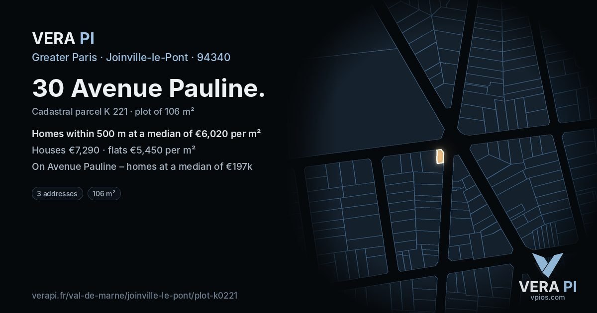 30 Avenue Pauline, Joinville-le-Pont at night – the plot lit, the parcels around coloured by the prices near them