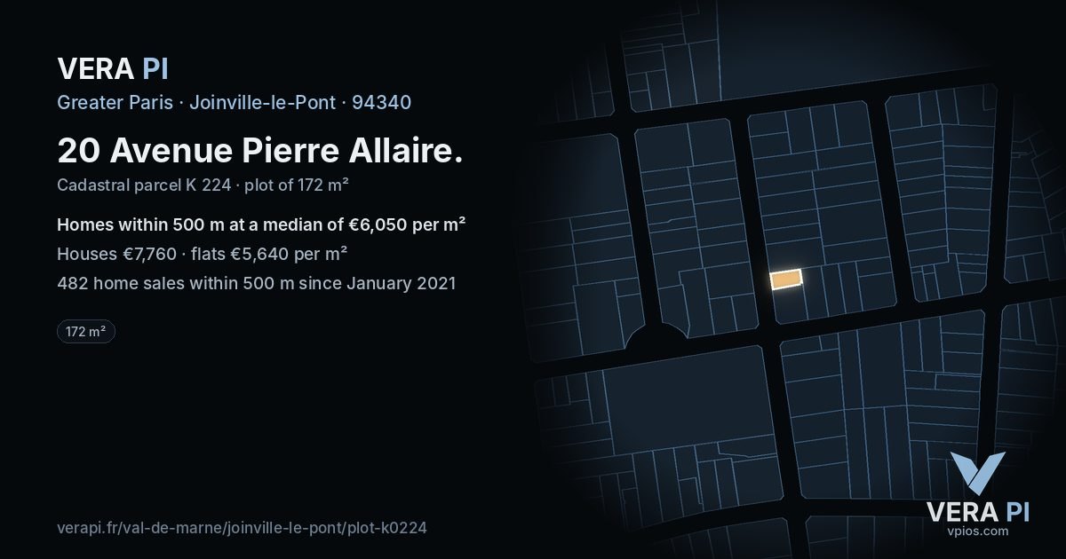 20 Avenue Pierre Allaire, Joinville-le-Pont at night – the plot lit, the parcels around coloured by the prices near them