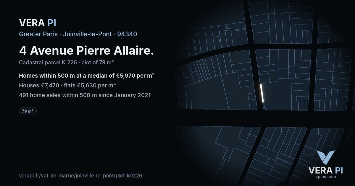 4 Avenue Pierre Allaire, Joinville-le-Pont at night – the plot lit, the parcels around coloured by the prices near them