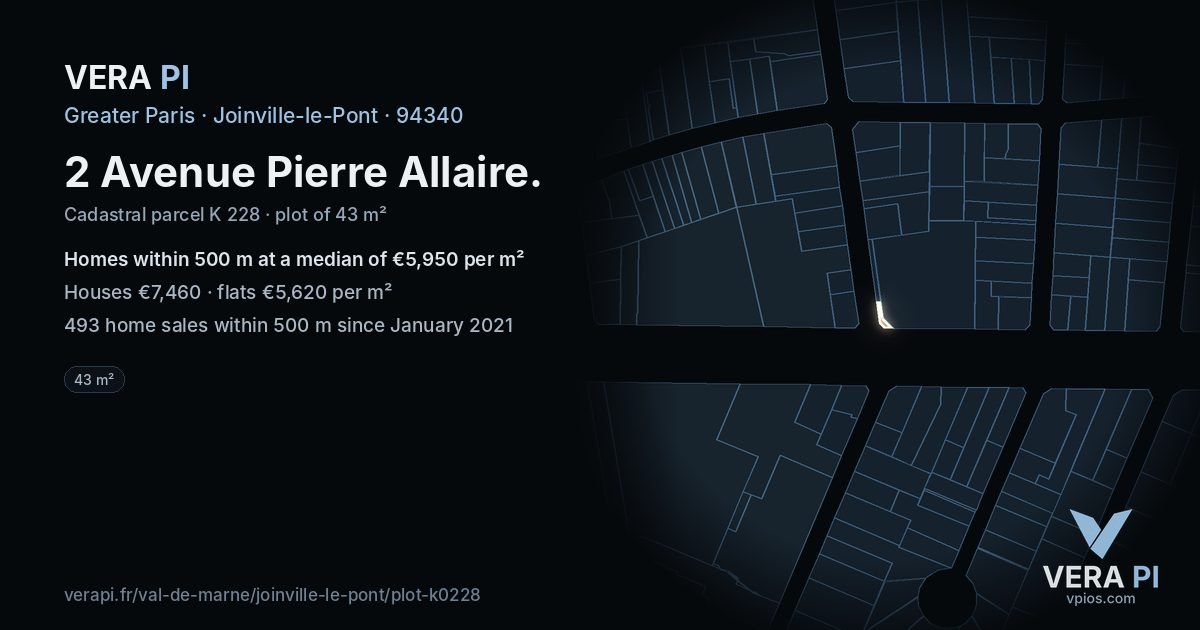 2 Avenue Pierre Allaire, Joinville-le-Pont at night – the plot lit, the parcels around coloured by the prices near them