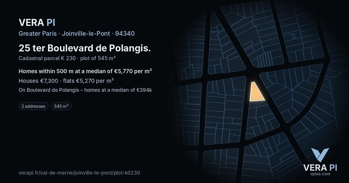 25 ter Boulevard de Polangis, Joinville-le-Pont at night – the plot lit, the parcels around coloured by the prices near them
