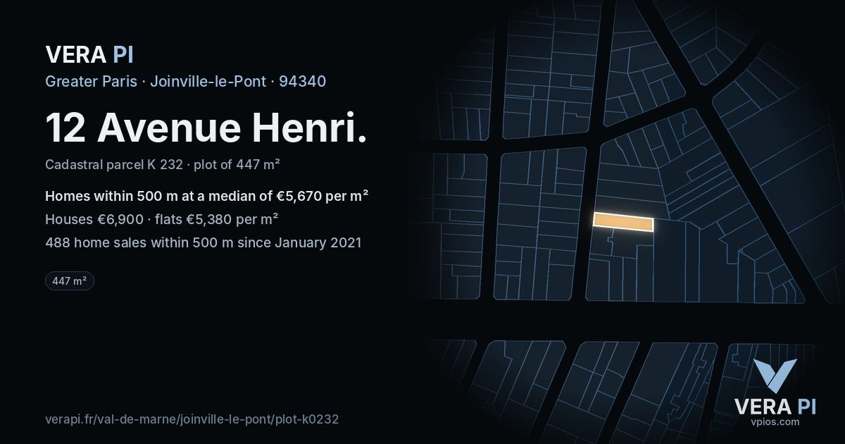 12 Avenue Henri, Joinville-le-Pont at night – the plot lit, the parcels around coloured by the prices near them