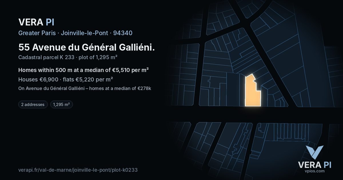 55 Avenue du Général Galliéni, Joinville-le-Pont at night – the plot lit, the parcels around coloured by the prices near them