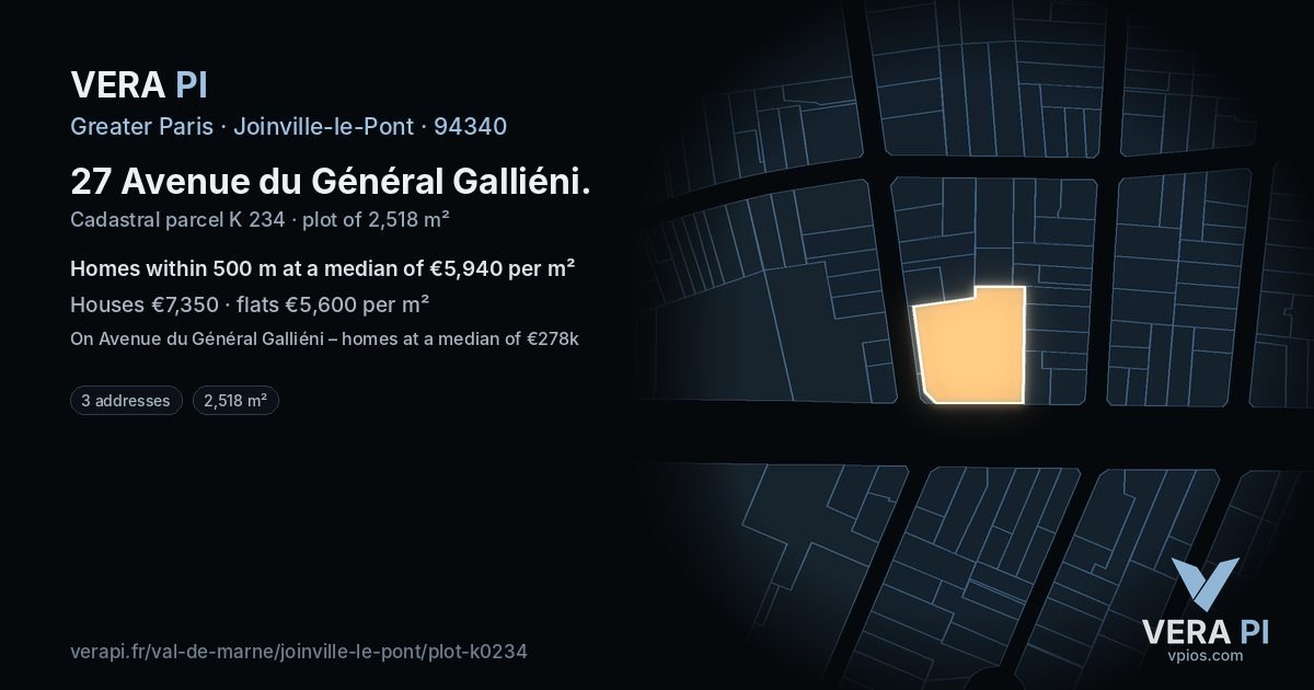 27 Avenue du Général Galliéni, Joinville-le-Pont at night – the plot lit, the parcels around coloured by the prices near them