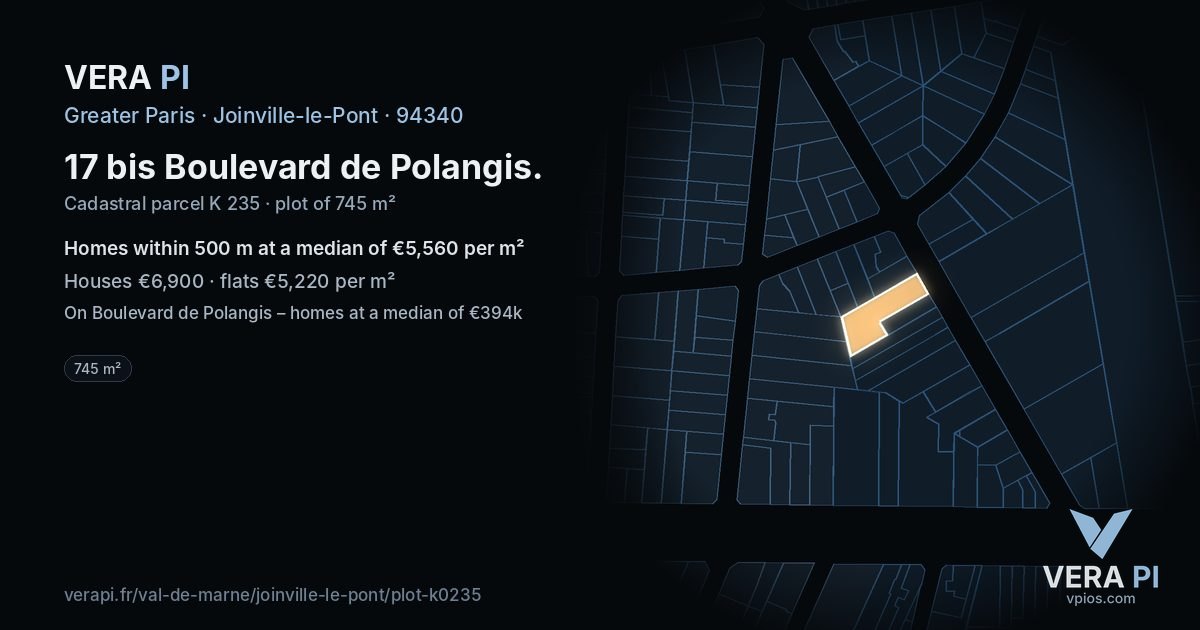 17 bis Boulevard de Polangis, Joinville-le-Pont at night – the plot lit, the parcels around coloured by the prices near them