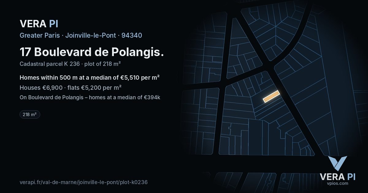 17 Boulevard de Polangis, Joinville-le-Pont at night – the plot lit, the parcels around coloured by the prices near them